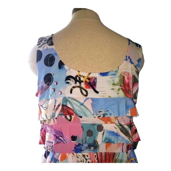 CT1578 Patchington Sleeveless Layered Abstract Midi Dress L - Picture 4 of 5